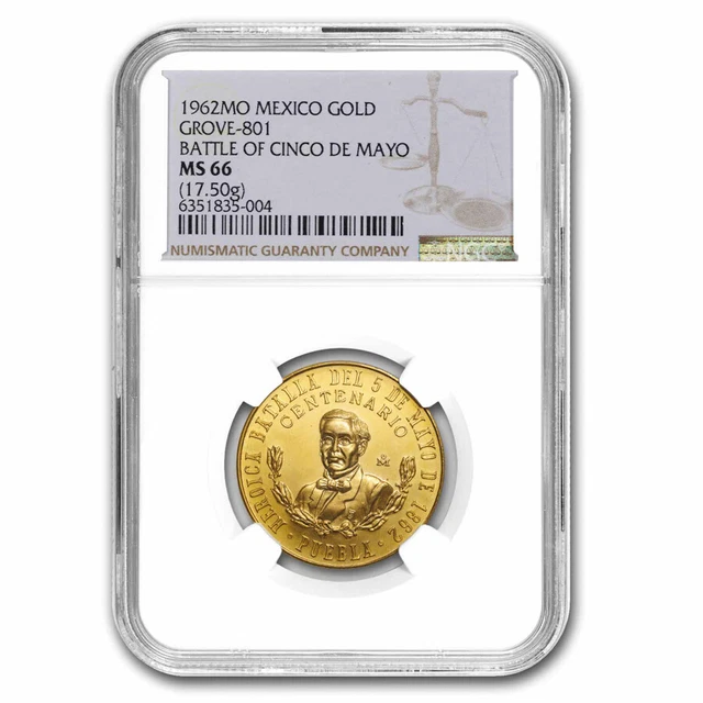 1962 Mo Mexico Gold Medallic 20 Peso Cinco de Mayo MS-66 NGC - SKU#281262