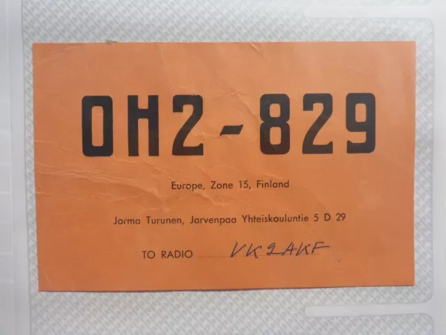 Old Vintage Qsl Ham Radio Card. Jarvenpaa, Finland. 1964