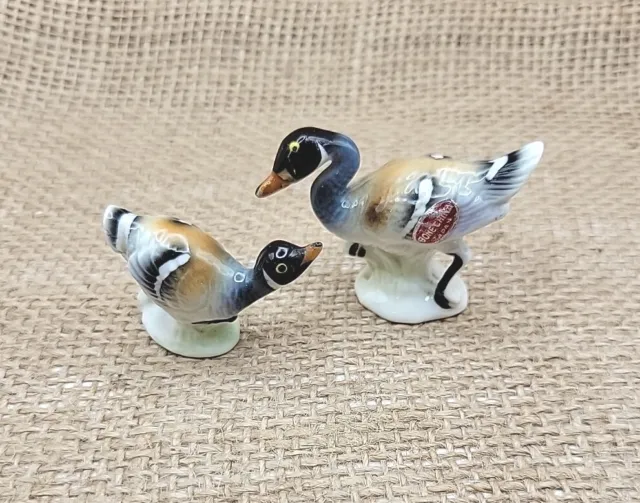 Bone China Goose & Gosling Figurine Set VIntage Japan 1.5"