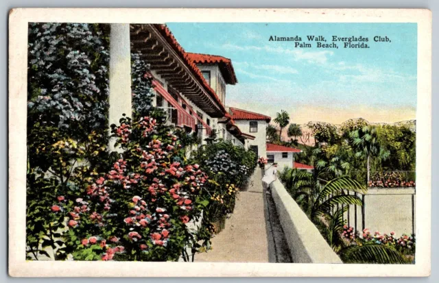 Palm Beach, Florida FL - Alamanda Walk - Everglades Club - Vintage Postcard