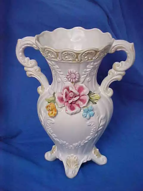 Vintage Italian Capodimonte Porcelain Vase / Urn Roses, Flowers