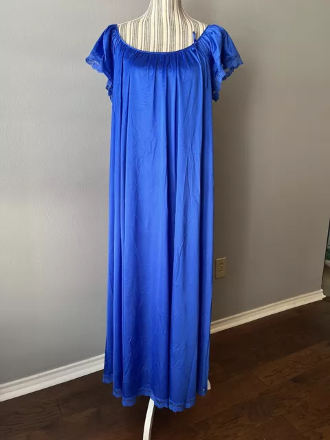 VINTAGE ~Henson Kickernick~ Blue Antron III Nylon Lace Nightgown Size Large S