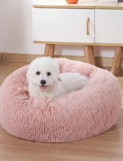 Donut Plush Pet Dog Cat Bed Fluffy Soft Warm Calming Bed Sleeping Kennel Nest