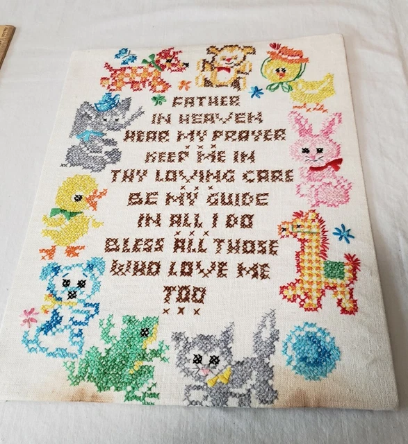 Punto de cruz pieza terminada para artesanías tarjetas reutilizar de colección animales oración