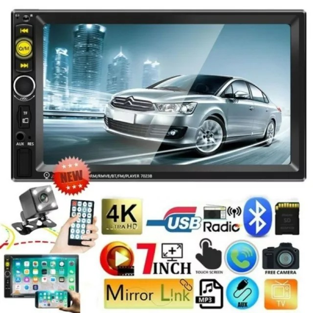 7" Double 2DIN Car FM Stereo Radio USB AUX MP5 Player Touch Bluetooth + Camera