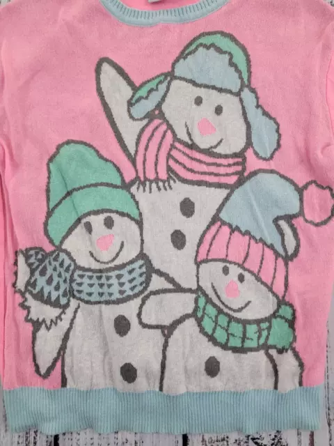 Chillin With My Snowmies Pink Holiday Winter Sweater by Well Worn Women's S (27) 2