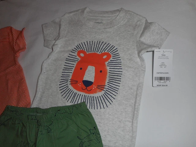 3-Piece Carters Little Lion Shorts Set - Baby Boy Infant Size 12 Months - New 2