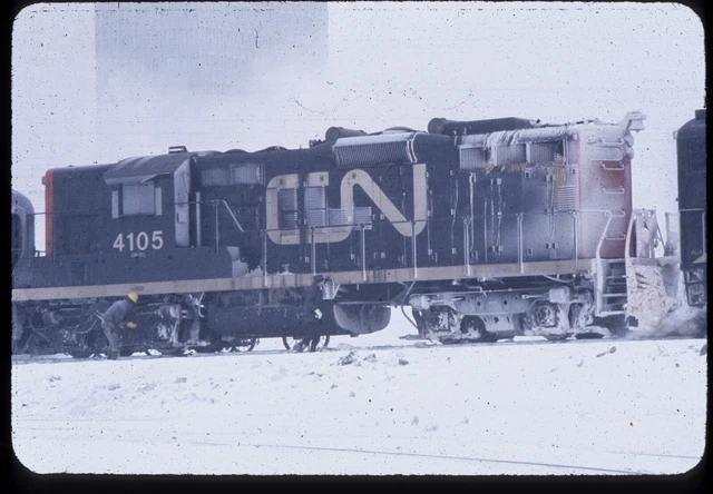 MB3-2 Original Colour Slide Canadian National EMD GP9 #4105 at Edmonton, AB 1968