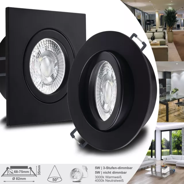 LED Einbau Strahler flach Spots Set Strahler opt. dimmbar 230V 5W Decken NERO