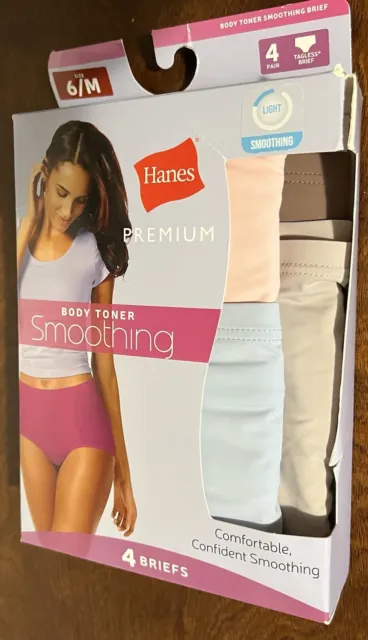 HANES PREMIUM WOMENS 3Pk Body Toner Smoothing Briefs Panties-Solid