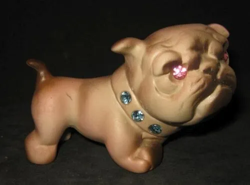 Roselane Bisque Bulldog Figurine with Rhinestones California Pottery