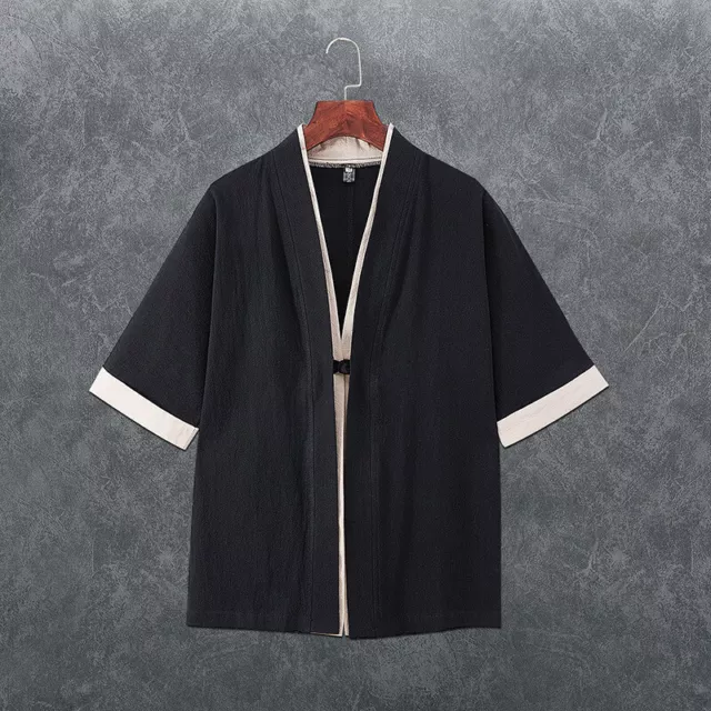 Mens Fashion Chinese Style Linen Tang Suit Robe Loose Kimono Hanfu Cloak Jacket