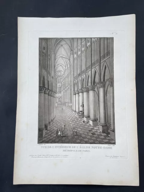 Gravure XIX ème ‘Vue De L’intérieur De L’Église Notre- Dame’ Chapuis Sculp N 82