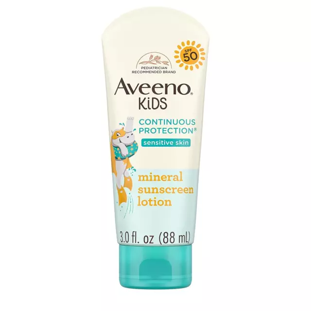 Aveeno Kids Continuous Protection Zinc Oxide Mineral Sunscreen Lotion for...