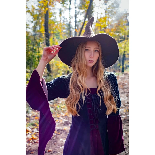 Moyen-âge Gothique Sorcière Chapeau de Feutre en Beltane Wicca Noir Neuf