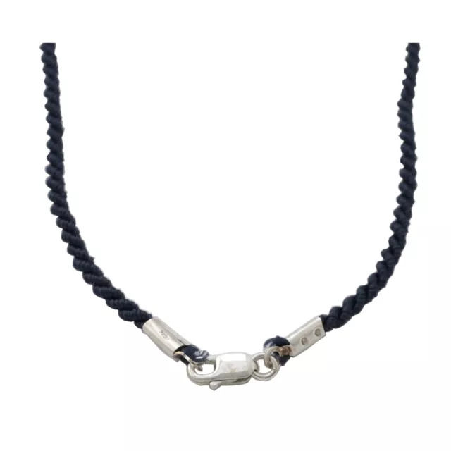 Collana girocollo funetta corda in raso blu con chiusura argento 925 rodiato