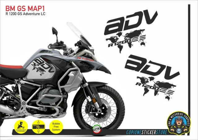 2 Adesivi Fianco Serbatoio Moto BMW R 1200 gs adventure LC mondo Mappa GS MAP1