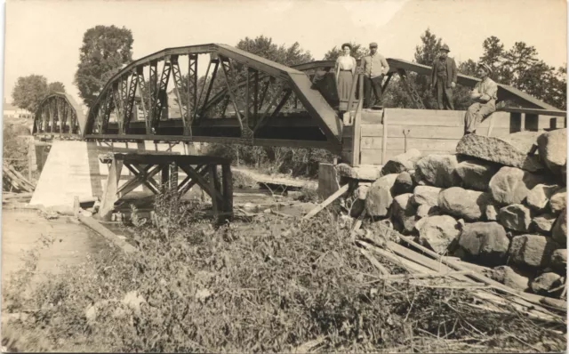 BRIDGE SCENE antique real photo postcard rppc c1910 small river or creek