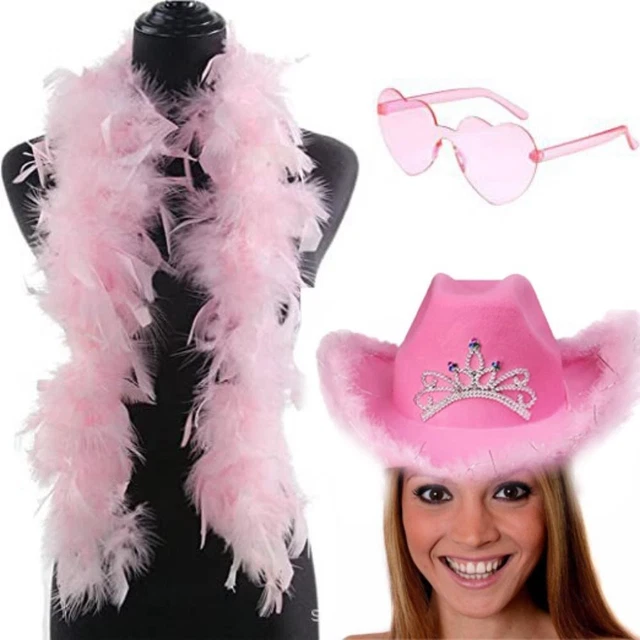 COWBOY HAT HEARTSHAPED Sunglasses Fancy Dress Costume Fluffy Feather