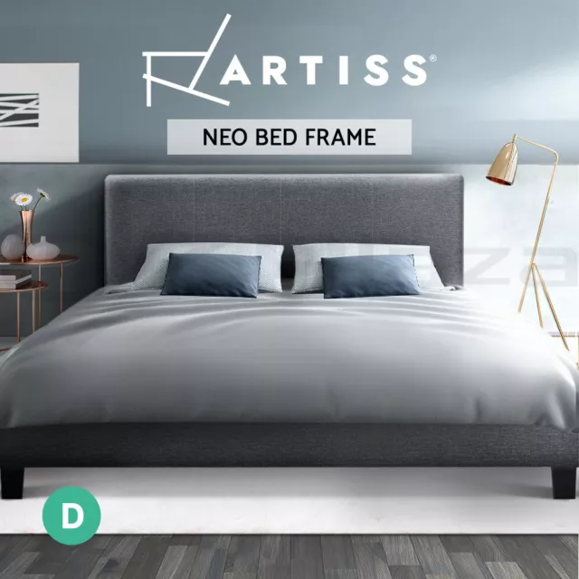 Artiss Bed Frame Double Size Mattress Base Wooden Platform Fabric Grey NEO