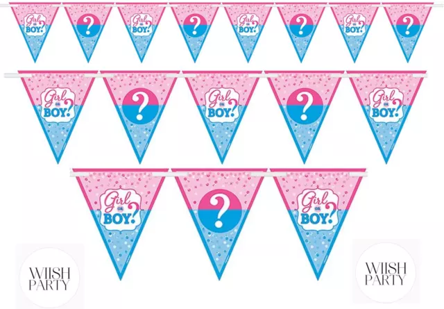 Baby Shower Gender Reveal Party Boy Girl Bunting Flag Pennant Banner Decorations
