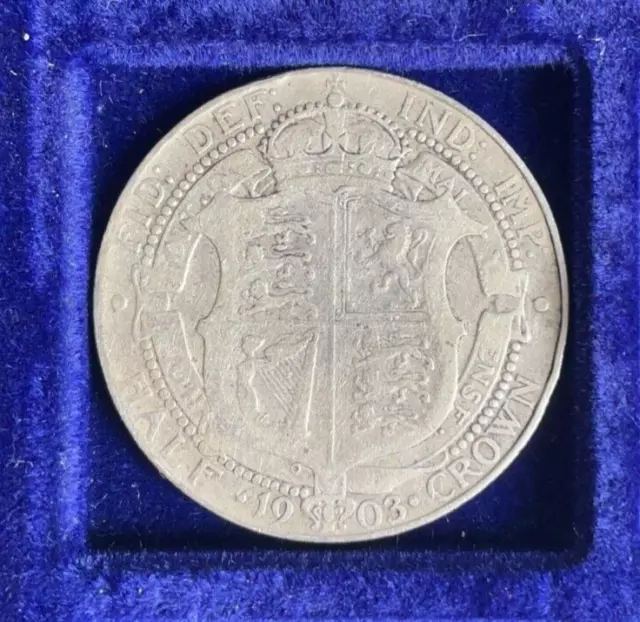 1903 Half Crown Edward VII Silver British Coin, VERY RARE