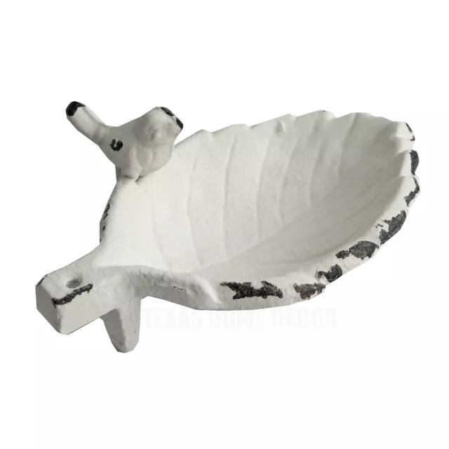 Bird On Leaf Trinket Tray Key Soap Dish Jewelry Holder Cast Iron Antique White