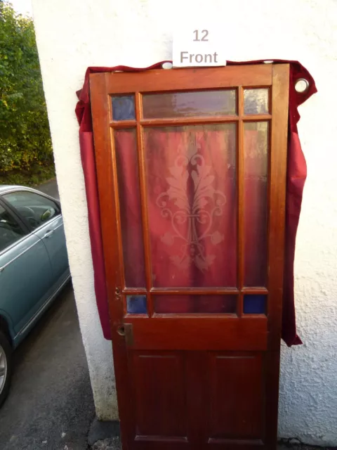 hardwood front door nine panel stained glass etched glass Edwardian Victorian