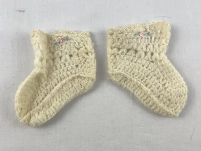 Vintage Hand Crocheted Baby Booties Infant Mini Pastel Floral Deco