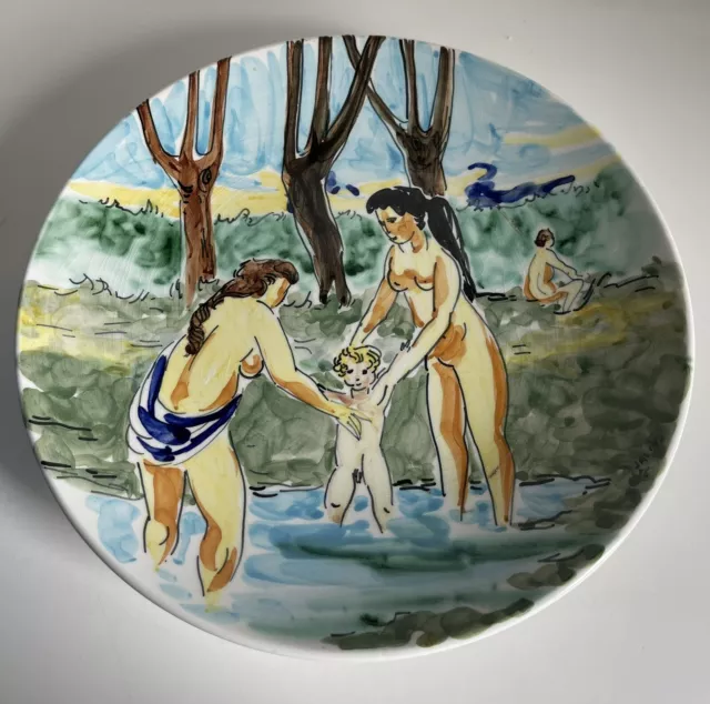 Piatto Ceramica Dipinto A Mano Eliseo Salino (1919 - 1991) Albisola Anno 1956