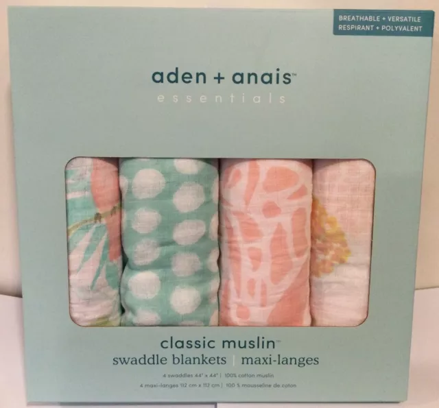 Aden + Anais Essentials Muslin Swaddle Blankets 4 Pack Newborn Baby Gift Set