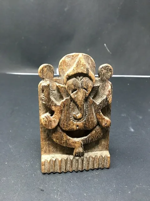 Antique Rare Wooden Hand Carved Hindu Temple Deity Lord Ganesha Sculpture