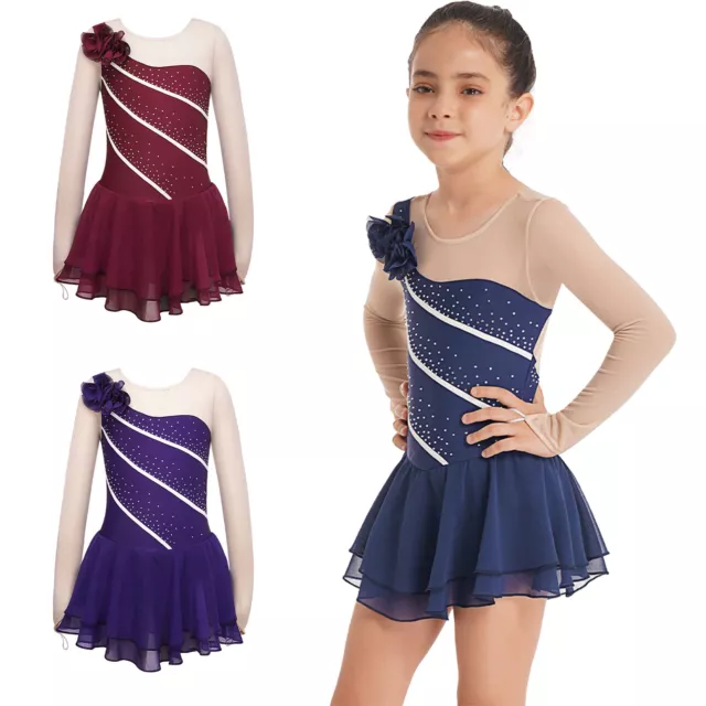 Gonna Unitard bambini strass fiori ginnastica danza unitard ragazze abito da pattinaggio su ghiaccio