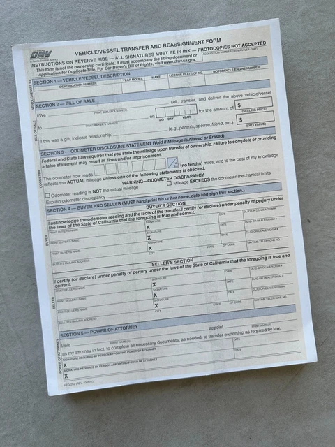 CALIFORNIA DMV FORM REG 262 - Vehicle Vessel Transfer and Reassignment ...