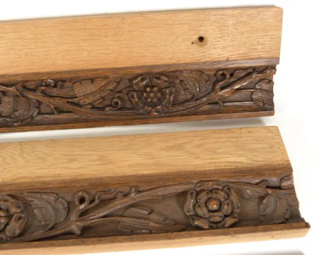 2 Antique Hand-Carved Oak Architectural Salvage Trim Pieces Floral/Leaf 24 x 5" 4