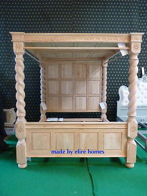 BESPOKE King 5' OAK Raw Unpainted Natural Four poster canopy Tudor Bed 60"x80" 2