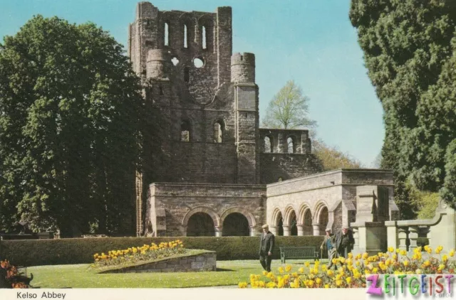 Kelso Abbey - vintage Scotland postcard