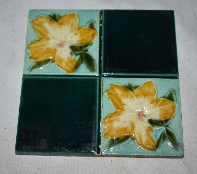 Original Antique Art Nouveau Raised Relief Stylized Tile - English - Pilkingtons