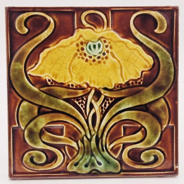 Antique Fireplace Art Nouveau Majolica Tile George Marsden C1905-08