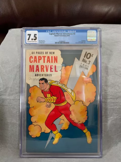 Captain Marvel Adventures #3, CGC 7.5  Off-WhiteTo White, Aug.- Sept 1941