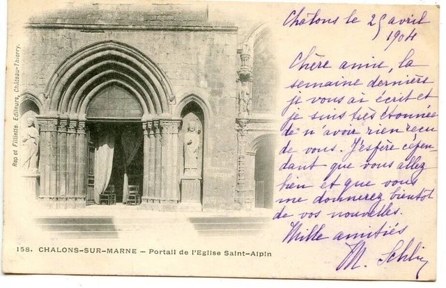 *33936 cpa 51 Chalons sur Marne - Portail de l'Eglise St Alpin
