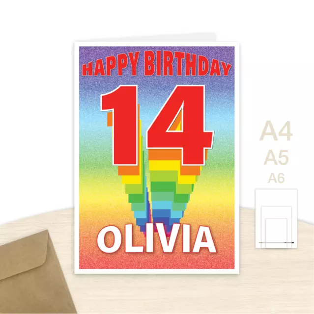 PERSONALISED 14TH BIRTHDAY card for boy or girl, son or daughter ...
