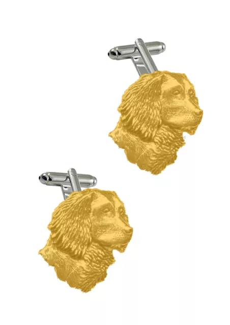 A5 Spaniel’s Head  Fine English chrome gold plated Pewter Cufflinks gift  suit