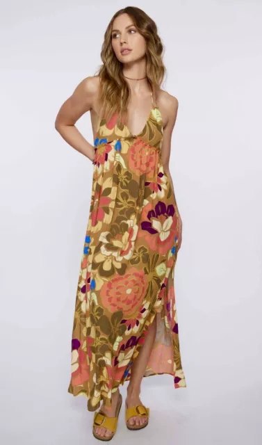 Hawaiian Floral Boho Hippie Maxi Halter Dress O'Neill Summer Surf Size XS