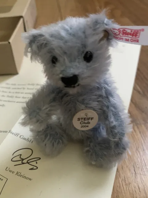 Steiff Club 2004 Light Blue Mohair Teddy Bear Jointed 4"  7cm Miniature-NEW-LE