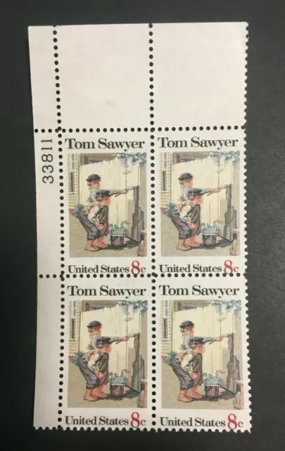 #1470 Tom Sawyer COLOR SHIFT & PERF. SHIFT DOWN Plate block of 4  MINT NH OG