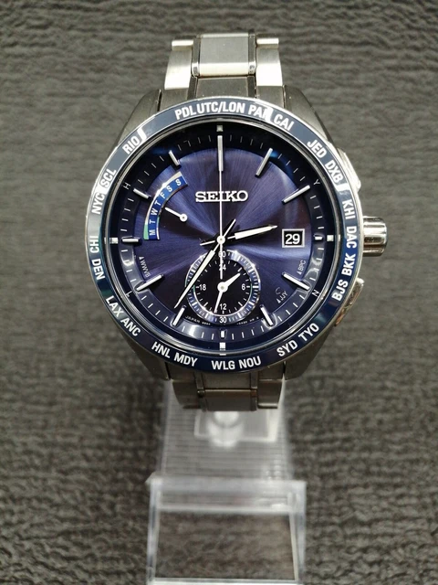 Seiko 8B54-0BF0 Titanium Ceramic Japan World Time Solar Mens Watch Auth Works