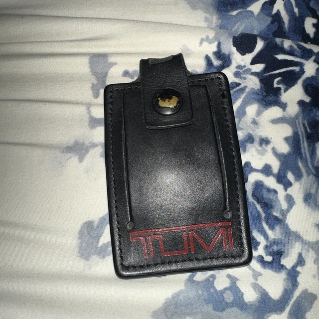 Tumi black Leather Luggage Tag ** Missing Strap** C3