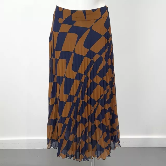 Hugo Boss Skirt Size 10 Womens Brown Blue Pleated Patterned Maxi BNWT -WRDC