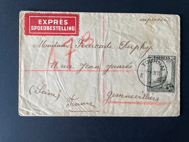 Belgique - Timbre Express sur Lettre 1938 - Oblit. Tournai